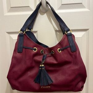 Liz Claiborne Burgundy and Navy Shoulder Bag & Matching Wallet